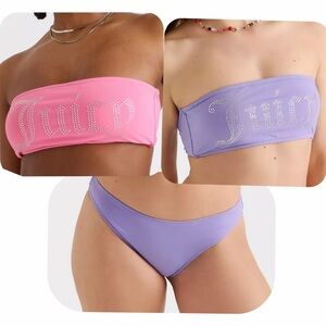 NWT Small Juicy Couture Pink & Purple Bikini Set, 2 Tube Tops and 1 Bottom